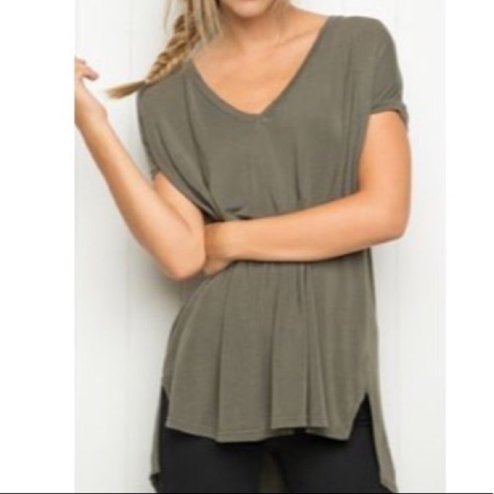 Brandy Melville Green V Neck T-Shirt